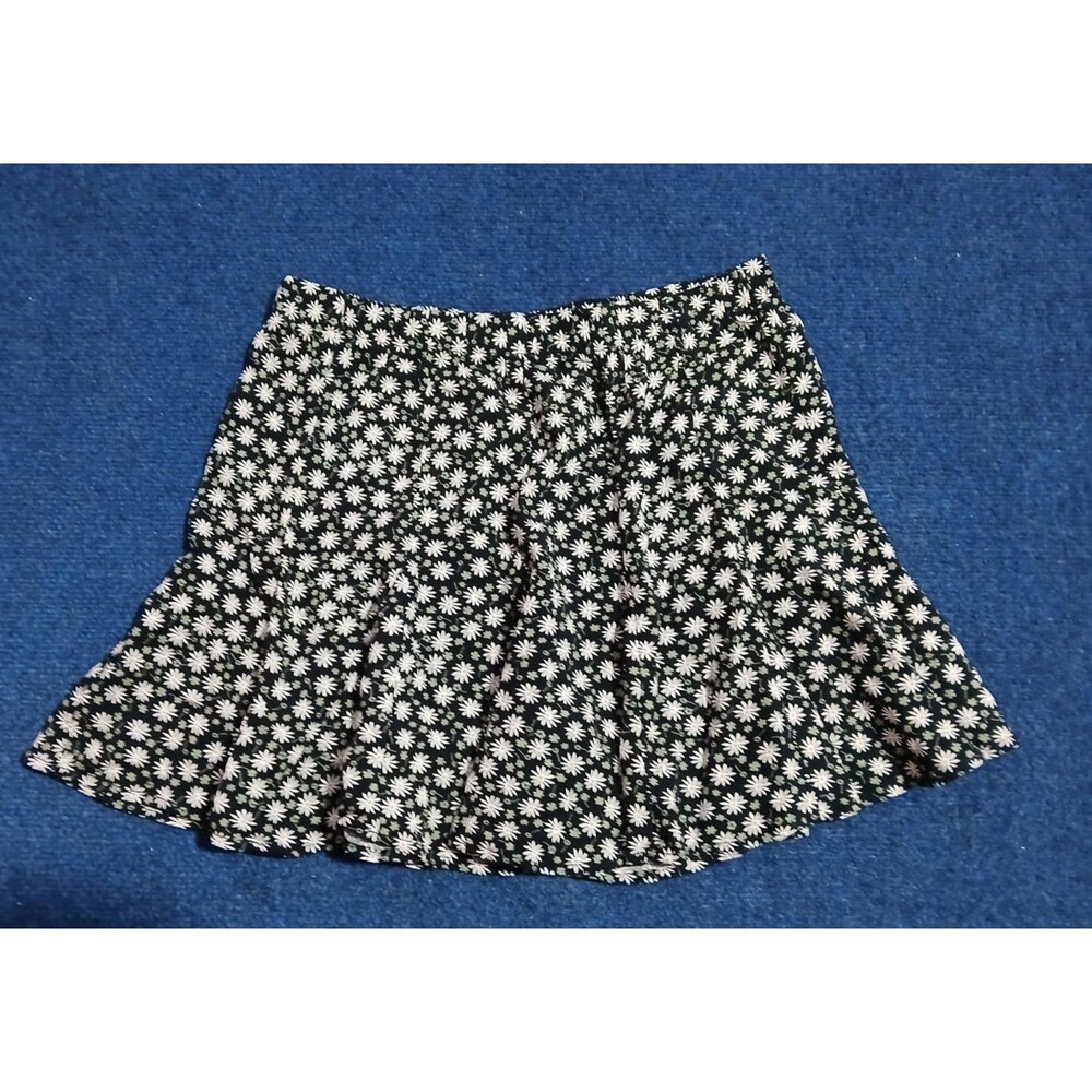 Belle du Jour Girls Black/White Floral Pleated Skirt Elastic Waistband XL NWOT